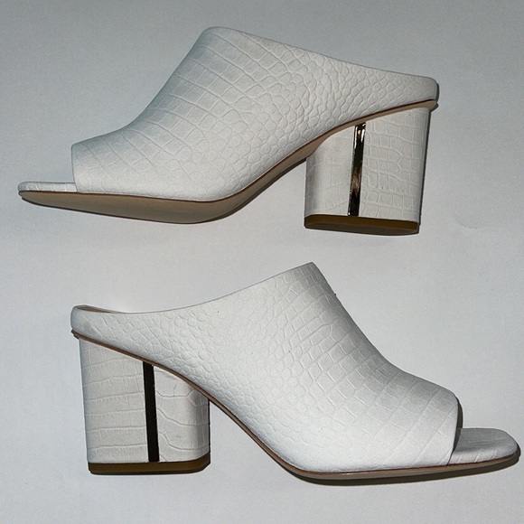 Via Spiga Hennie Croc-Embossed Block Heel Mules White Size 9.5 NIB - Picture 8 of 14